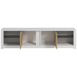 Mobile Porta tv Bianco Marrone Rovere 3 Ante 3 Vani 160x32x35h cm, Apertura a Ribalta - Pianiga