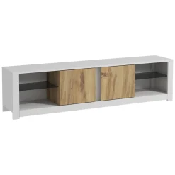 Mobile Porta tv Bianco Marrone Rovere 3 Ante 3 Vani 160x32x35h cm, Apertura a Ribalta - Pianiga