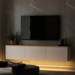 Mobile Porta tv Bianco Marrone Rovere 3 Ripiani Un'anta 30x150x50h cm, con Piedini - Ardmore
