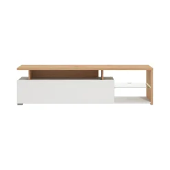 Mobile Porta tv Bianco Marrone Rovere Nodi Cassetti 3 Ripiani 170x41.5x46.5h cm, Un'anta - Induno