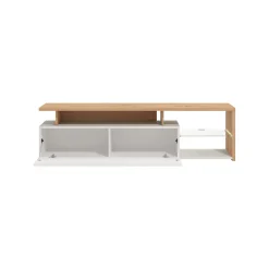 Mobile Porta tv Bianco Marrone Rovere Nodi Cassetti 3 Ripiani 170x41.5x46.5h cm, Un'anta - Induno