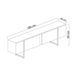 Mobile Porta tv Bianco Nero Cassetti un Ripiano 180x30x50h cm, 2 Ante - Abishia