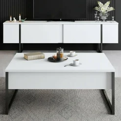 Mobile Porta tv Bianco Nero Cassetti un Ripiano 180x30x50h cm, 2 Ante - Abishia
