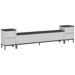 Mobile Porta tv Bianco Nero Marmo 2 Ripiani 5 Ante 180x35x45h cm, con Finiture oro - Cortin