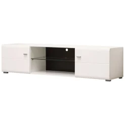 Mobile Porta tv Bianco Nero un Ripiano 2 Ante 170x41.5x41.5h cm, Ripiano in Vetro - Furci