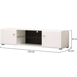 Mobile Porta tv Bianco Nero un Ripiano 2 Ante 170x41.5x41.5h cm, Ripiano in Vetro - Furci