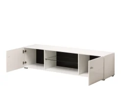Mobile Porta tv Bianco Nero un Ripiano 2 Ante 170x41.5x41.5h cm, Ripiano in Vetro - Furci
