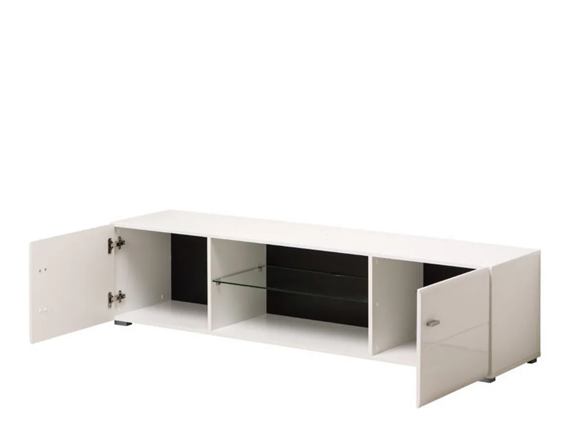 Mobile Porta tv Bianco Nero un Ripiano 2 Ante 170x41.5x41.5h cm, Ripiano in Vetro - Furci