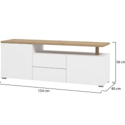 Mobile Porta tv Bianco Opaco Marrone Rovere 2 Cassetti un Ripiano 154x40x50h cm, 2 Ante - Aramo
