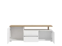 Mobile Porta tv Bianco Opaco Marrone Rovere 2 Cassetti un Ripiano 154x40x50h cm, 2 Ante - Aramo