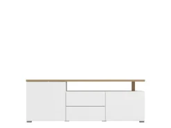 Mobile Porta tv Bianco Opaco Marrone Rovere 2 Cassetti un Ripiano 154x40x50h cm, 2 Ante - Aramo