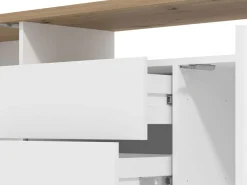 Mobile Porta tv Bianco Opaco Marrone Rovere 2 Cassetti un Ripiano 154x40x50h cm, 2 Ante - Aramo