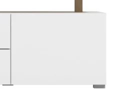Mobile Porta tv Bianco Opaco Marrone Rovere 2 Cassetti un Ripiano 154x40x50h cm, 2 Ante - Aramo