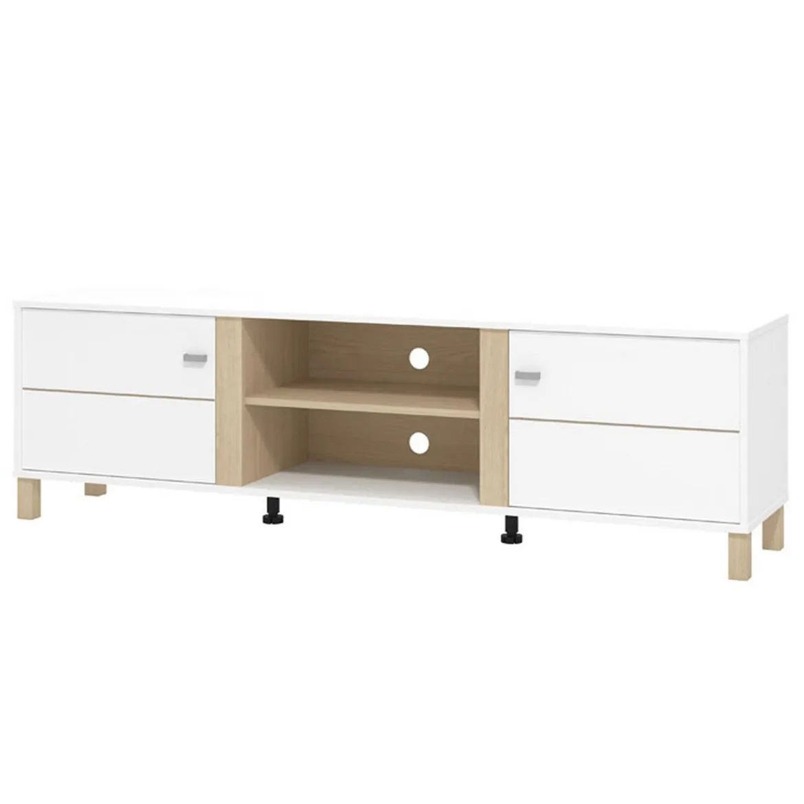 Mobile Porta tv Bianco Opaco Marrone Rovere 3 Cassetti 4 Ripiani 143x40x54h cm, con Piedini - Tiarno