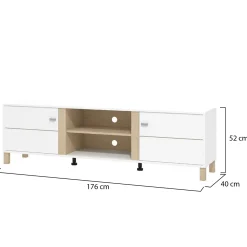 Mobile Porta tv Bianco Opaco Marrone Rovere 3 Cassetti 4 Ripiani 143x40x54h cm, con Piedini - Tiarno