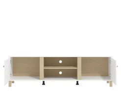 Mobile Porta tv Bianco Opaco Marrone Rovere 3 Cassetti 4 Ripiani 143x40x54h cm, con Piedini - Tiarno
