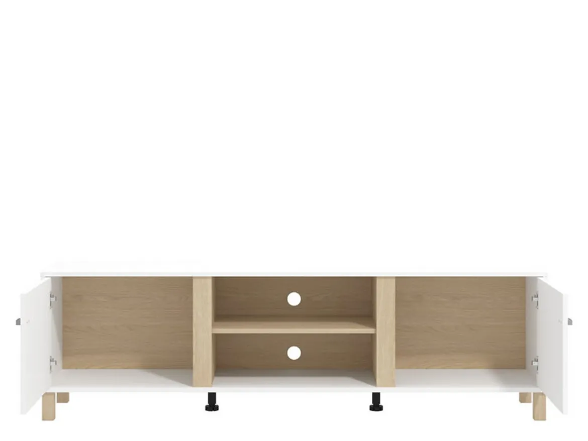 Mobile Porta tv Bianco Opaco Marrone Rovere 3 Cassetti 4 Ripiani 143x40x54h cm, con Piedini - Tiarno