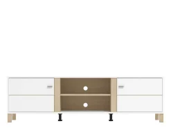 Mobile Porta tv Bianco Opaco Marrone Rovere 3 Cassetti 4 Ripiani 143x40x54h cm, con Piedini - Tiarno