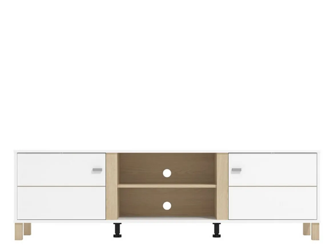 Mobile Porta tv Bianco Opaco Marrone Rovere 3 Cassetti 4 Ripiani 143x40x54h cm, con Piedini - Tiarno