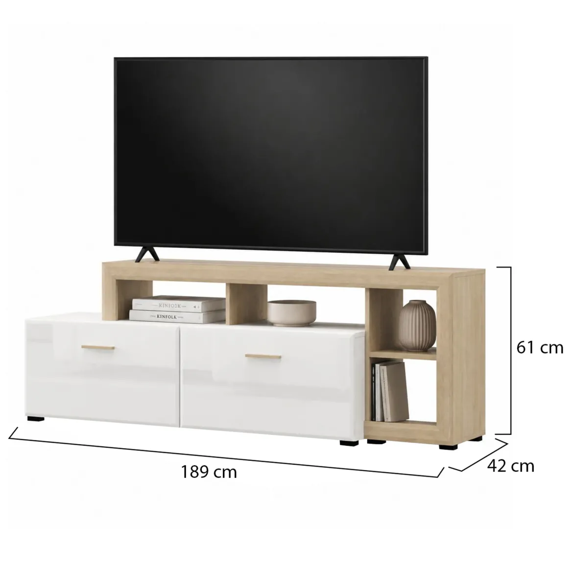 Mobile Porta tv Bianco Opaco Marrone Rovere un Cassetto 2 Ripiani 143x40x53h cm, 2 Ante - Sampe