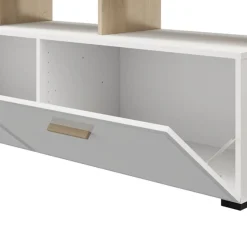 Mobile Porta tv Bianco Opaco Marrone Rovere un Cassetto 2 Ripiani 143x40x53h cm, 2 Ante - Sampe
