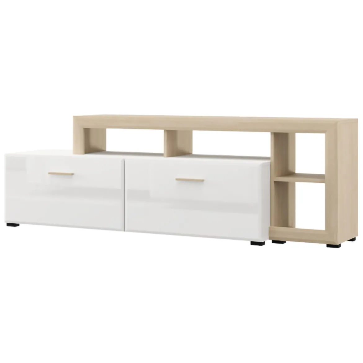 Mobile Porta tv Bianco Opaco Marrone Rovere un Cassetto 2 Ripiani 143x40x53h cm, 2 Ante - Sampe