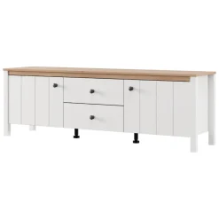 Mobile Porta tv Bianco Opaco Marrone Rovere un Cassetto un Ripiano 163x40x53h cm, 2 Ante - Zavatt