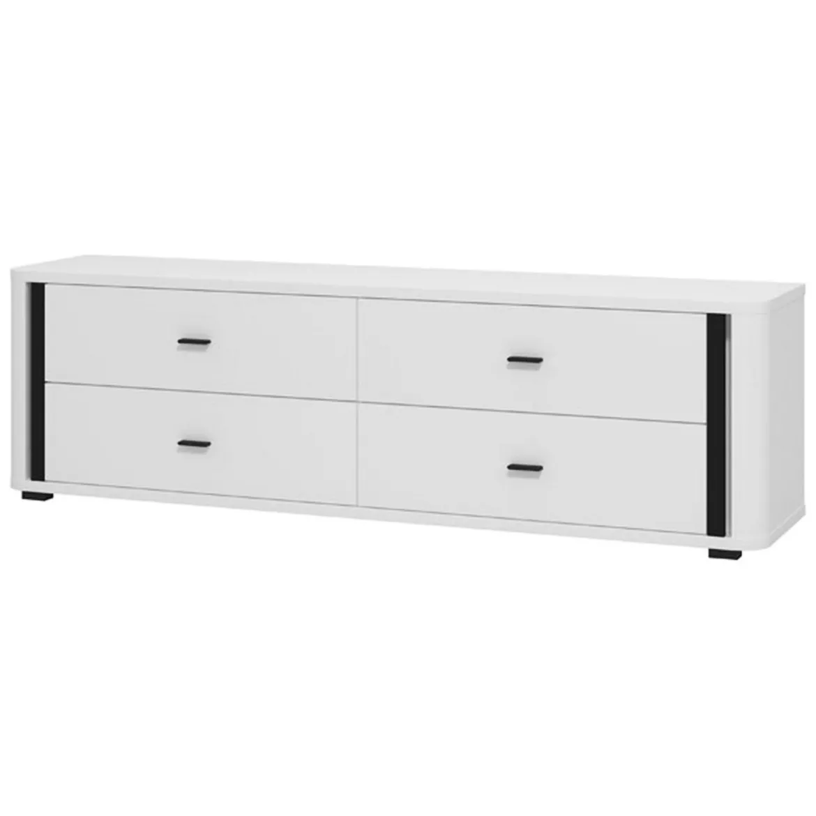 Mobile Porta tv Bianco Opaco Nero 4 Cassetti un Ripiano 176.5x40x52h cm, Apertura Scorrevole - Terenzo