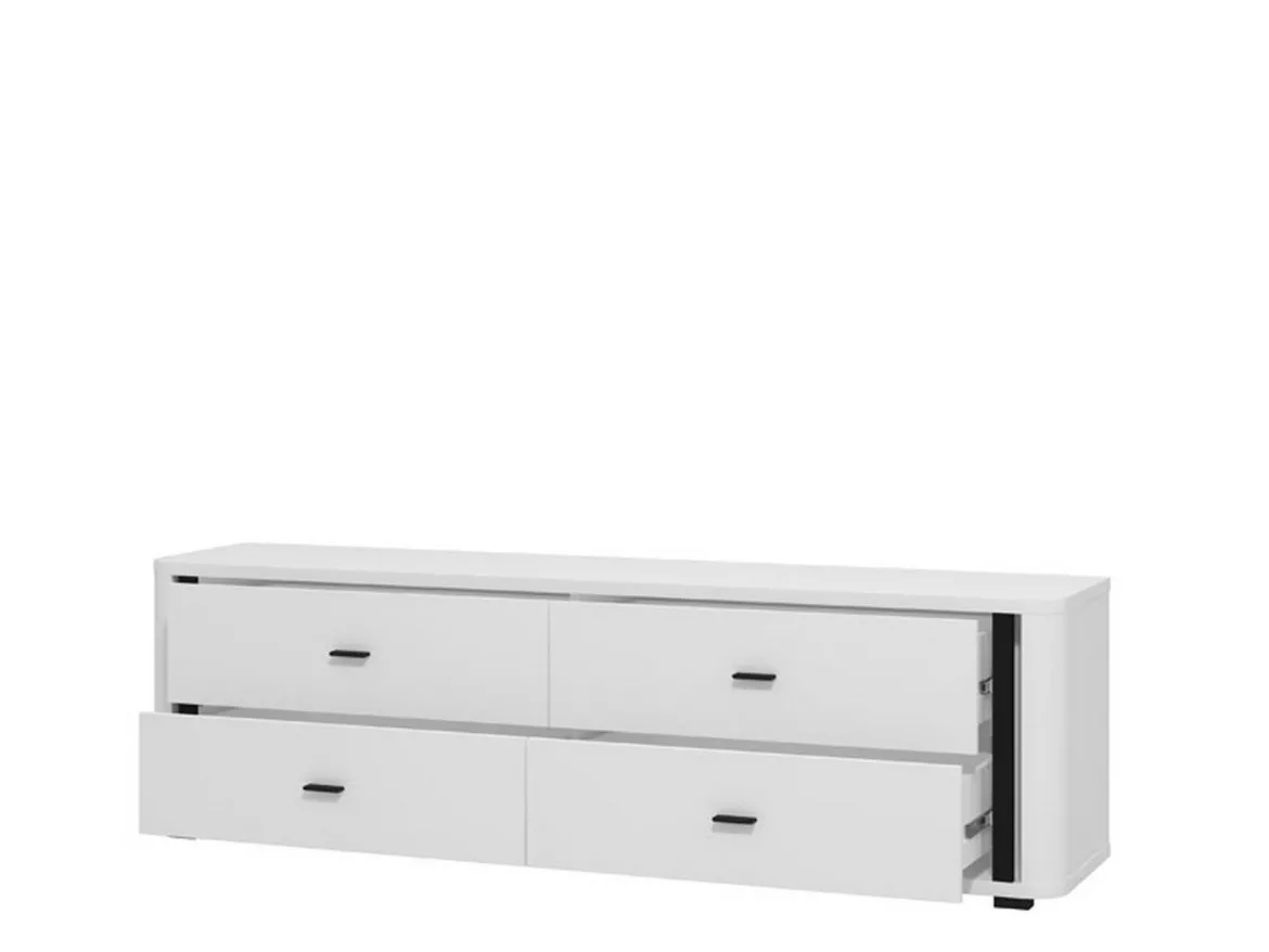Mobile Porta tv Bianco Opaco Nero 4 Cassetti un Ripiano 176.5x40x52h cm, Apertura Scorrevole - Terenzo