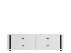 Mobile Porta tv Bianco Opaco Nero 4 Cassetti un Ripiano 176.5x40x52h cm, Apertura Scorrevole - Terenzo