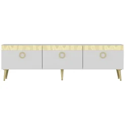 Mobile Porta tv Bianco oro 3 Ante 3 Vani 150x30x45h cm, Apertura a Ribalta - Fiore