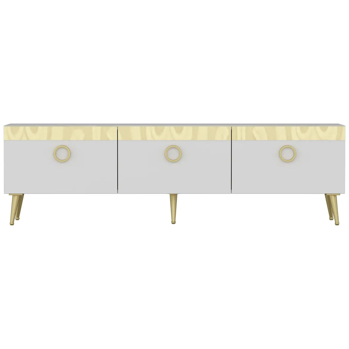 Mobile Porta tv Bianco oro 3 Ante 3 Vani 150x30x45h cm, Apertura a Ribalta - Fiore