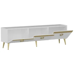 Mobile Porta tv Bianco oro 3 Ante 3 Vani 150x30x45h cm, Apertura a Ribalta - Fiore