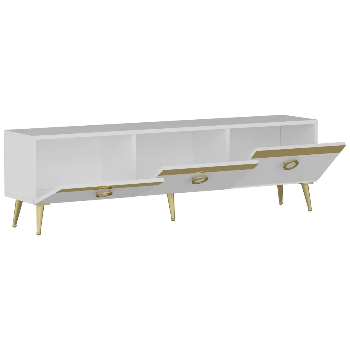 Mobile Porta tv Bianco oro 3 Ante 3 Vani 150x30x45h cm, Apertura a Ribalta - Fiore