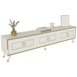 Mobile Porta tv Bianco oro 3 Ante 3 Vani 180x30x45h cm, Apertura a Ribalta - Liberi