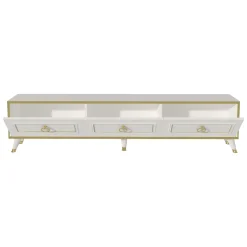 Mobile Porta tv Bianco oro 3 Ante 3 Vani 180x30x45h cm, Apertura a Ribalta - Liberi