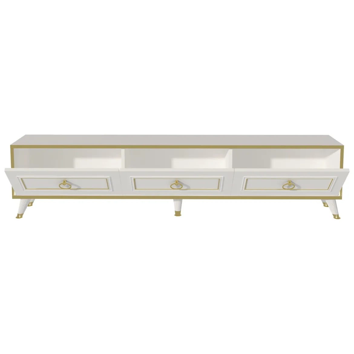 Mobile Porta tv Bianco oro 3 Ante 3 Vani 180x30x45h cm, Apertura a Ribalta - Liberi
