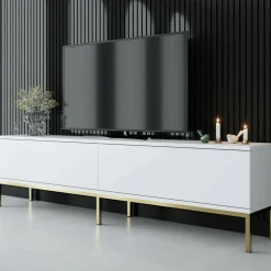 Mobile Porta tv Bianco oro Cassetti un Ripiano 180x30x47h cm, 2 Ante - Espero