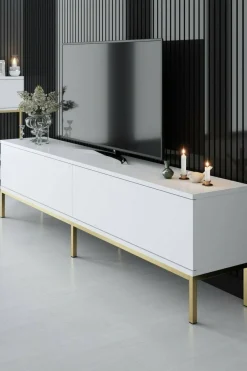 Mobile Porta tv Bianco oro Cassetti un Ripiano 180x30x47h cm, 2 Ante - Espero