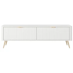 Mobile Porta tv Bianco oro 2 Ripiani 2 Ante 163x38x51h cm, Ante Effetto Rigato con Piedini - Kalase