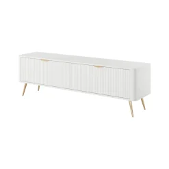 Mobile Porta tv Bianco oro 2 Ripiani 2 Ante 163x38x51h cm, Ante Effetto Rigato con Piedini - Kalase