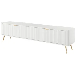 Mobile Porta tv Bianco oro 2 Ripiani 2 Ante 200x38x51h cm, Ante Effetto Rigato con Piedini - Kala