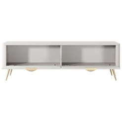 Mobile Porta tv Bianco oro un Ripiano 2 Ante 163x38x51h cm, Ante Effetto Rigato con Piedini - Kalase