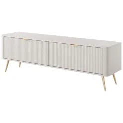 Mobile Porta tv Bianco oro un Ripiano 2 Ante 163x38x51h cm, Ante Effetto Rigato con Piedini - Kalase