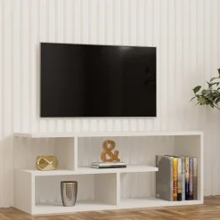 Mobile Porta tv Bianco 2 Ripiani 4 Vani 100x30x40h cm, Peso Supportato 40 kg - Foglizzo