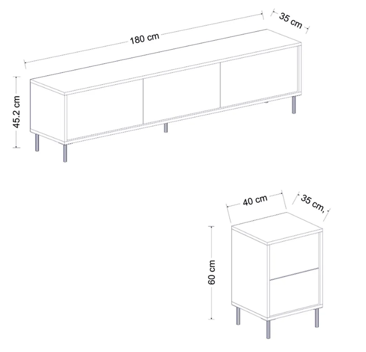 Mobile Porta tv Bianco 2 Ripiani 5 Ante 180x35x45h cm, con Finiture oro - Cortin