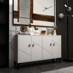 Mobile Porta tv Bianco 2 Ripiani Apertura Battente 120x30x75h cm, 4 Ante - Cervai