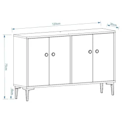 Mobile Porta tv Bianco 2 Ripiani Apertura Battente 120x30x75h cm, 4 Ante - Cervai