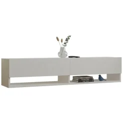 Mobile Porta tv Bianco 2 Ripiani Apertura a Ribalta 141x30x31h cm, 2 Ante - Olmi
