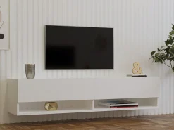Mobile Porta tv Bianco 2 Ripiani Apertura a Ribalta 141x30x31h cm, 2 Ante - Olmi